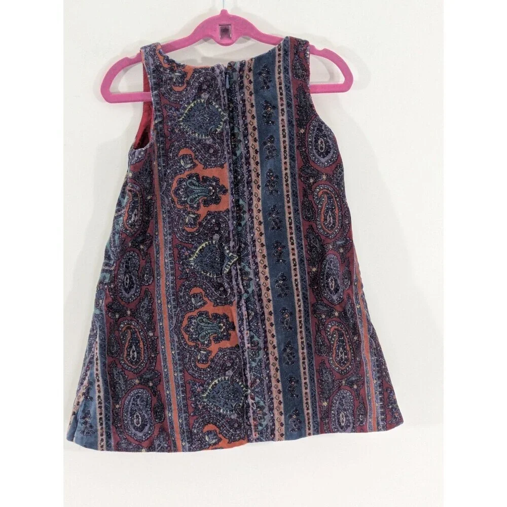 Vintage Ralph Lauren Paisley Velvet Sleeveless Boho Swing Dress Girl 18M